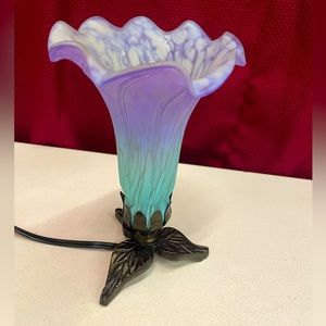 10” Watercolor Stained Glass Tulip Lamp light lantern desk office purple teal